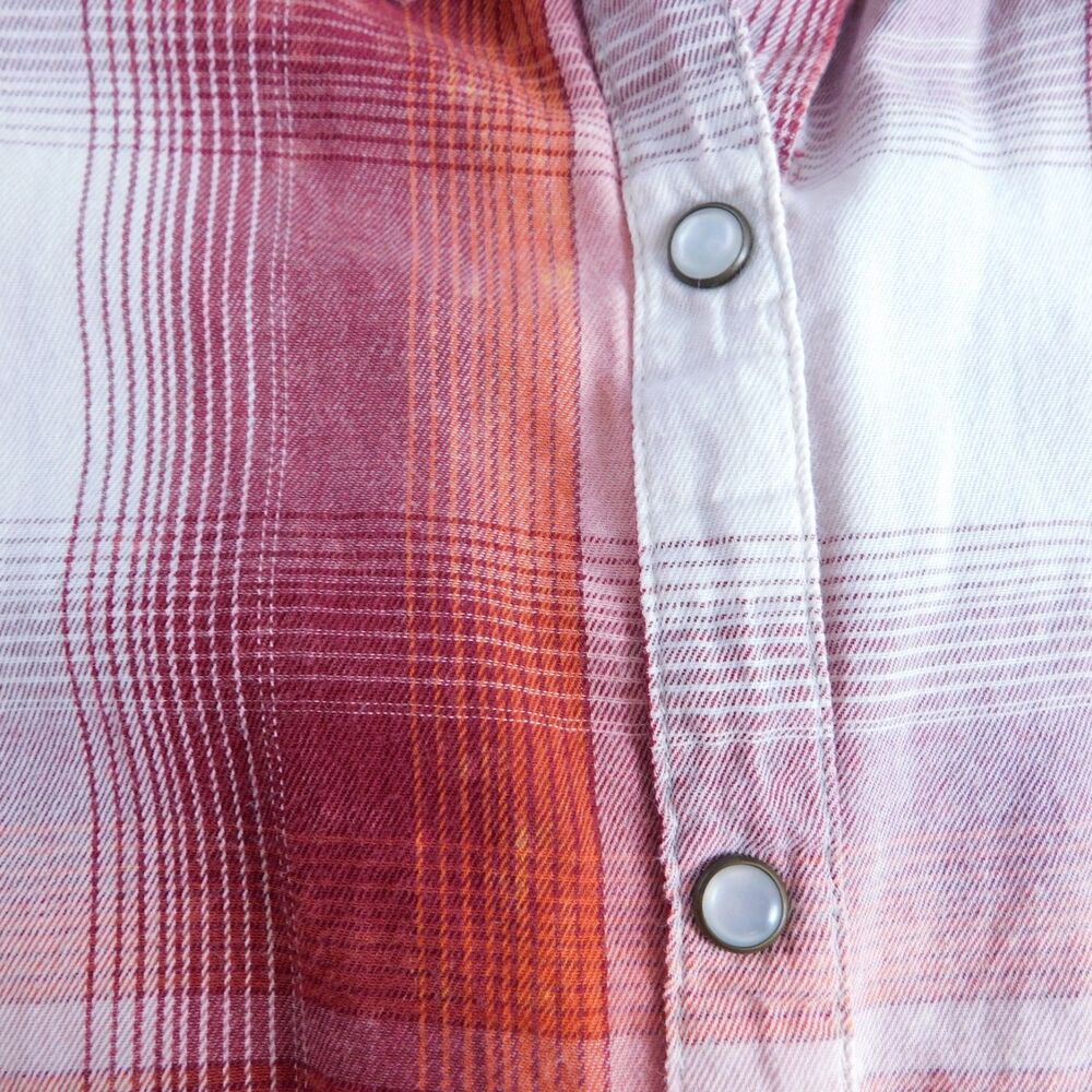 Maurices Shirt XL Plaid Brushed Cotton Pearl Snap Red Orange White Long Sleeve - Picture 7 of 16